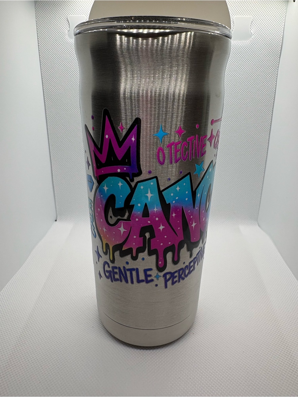 Stainless Steel Travel Tumbler with Pink and Blue Graffiti Design